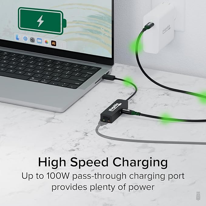 Plugable USB C to Ethernet Adapter 2.5Gb with 100W USB-C PD Charging 2.5 Gigabit Type C USB Ethernet Adapter for Windows MacBook Chrome iPad Surface XPS Thunderbolt 4 USB4 (USBC-E2500PD)