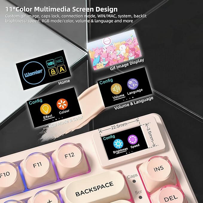 Womier SK80 75% Foundation Mechanical Gaming Keyboard with Color Multimedia Display Pink Creamy Keyboards Jelly Keycaps Hot Swappable RGB Wired Key Board Pre-lubed POM Switch for Mac/Win Pink