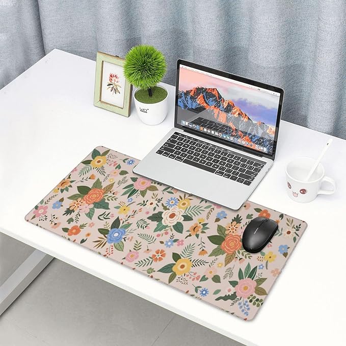 Pastel Pink Green Boho Floral Desk Cover MatExtended Large Mouse PadComputer Laptop Mat Desk Decor for Office Game Home 30x16 Inch