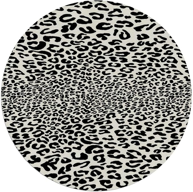 Yellow Red Black PU Leather Office Home Chair Mat Gaming Computer Rolling Chair Mats Print Classical Savannah Mammal Round Chair Cushion Non-Slip Low-Pile Hardwood Floor Mats Leopard Diameter 47.2 in