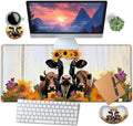 Large Mouse Pad with Mouse Wrist Rest 31.5x11.8 in Extended Mouse Mat Non-Slip PU Base Ergonomic Memory Foam Wrist Rest for Work &amp Gaming Writing Pad Sunflowers Farmhouse Cow Office Desk Pad