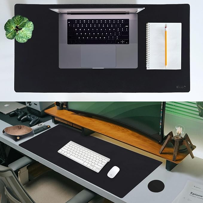 Elizo Leather Desk Mat Desk Pad Blotter Set - Real Full-Grain Leather (32x16) 2-Layer Genuine Desk Cover Protector &amp Large Mouse Pad | Computer Keyboard Desk Accessories for Office &amp Home