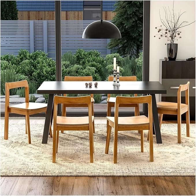 Adjustable Office Computer Chair with Armrest 1pcs Wooden No Armrests Dining Chair for Living Room Kitchen Black/Dark Oak(Black)