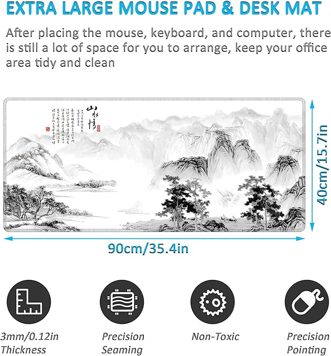 LL-COEUR Pattern XXL Computer Mouse Pad 35.4x15.7x0.12inch Large PC Keyboard Mousepad with Anti-Slip Base for Gaming (Landscape 2 35.4x15.7x0.12)