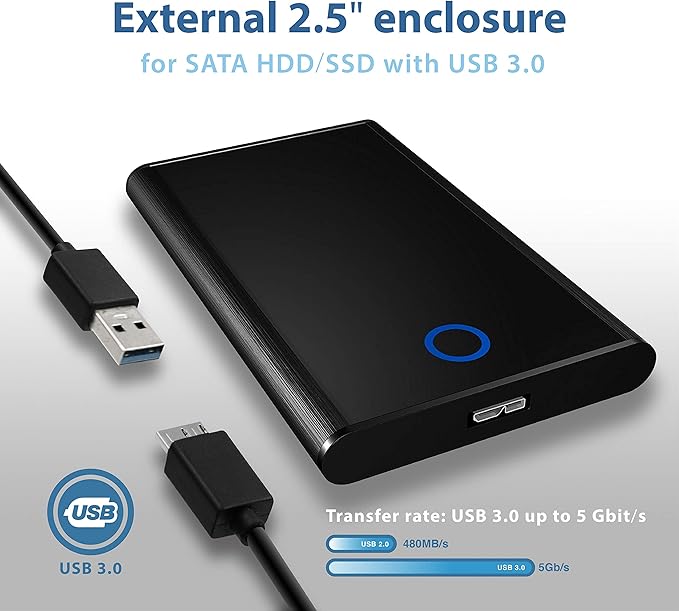 ICY BOX IB-273StU3 External Enclosure for 2.5 SATA HDD/SSD with USB 3.0 Port UASP SATA III (Black)