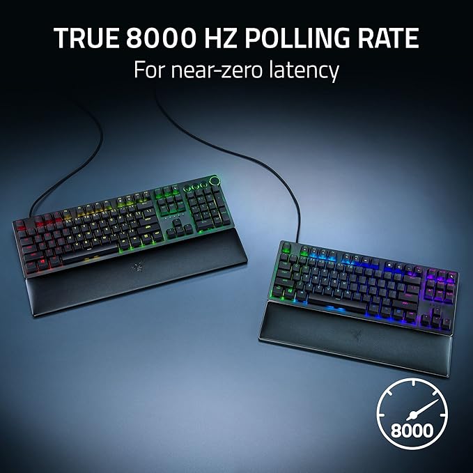 Razer Huntsman V2 Optical Gaming Keyboard: Fast Clicky Optical Switches w/Quick Keystrokes &amp 8000Hz Polling Rate - Doubleshot PBT Keycaps - Dedicated Media Keys &amp Dial - Ergonomic Wrist Rest