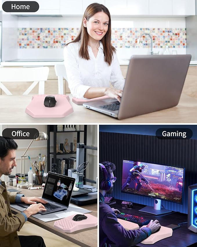 Ergonomic Mouse Pad Wrist Rest Support Massage Design Surface for Carpal Tunnel Pain Relief Memory Foam Non-Slip PU Base for Computer Desk Pink