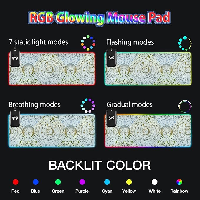 Gaming Mouse Pad Wireless Charging with 17 Led Light Modes with Premium Smooth Surface(Starry Sky Print35.4x15.7inWhite)
