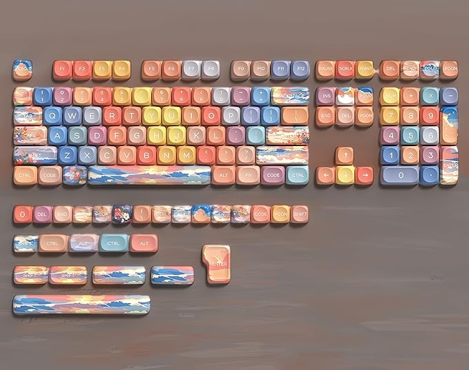 dagaladoo Cute PBT Keycaps SetSunset MOA Profile keycaps 60 75 100 PercentDye-Sub 134-key Custom Keyboard Keycap for 100% 75% 65% 60% TKL US Layout Mechanical Keyboard