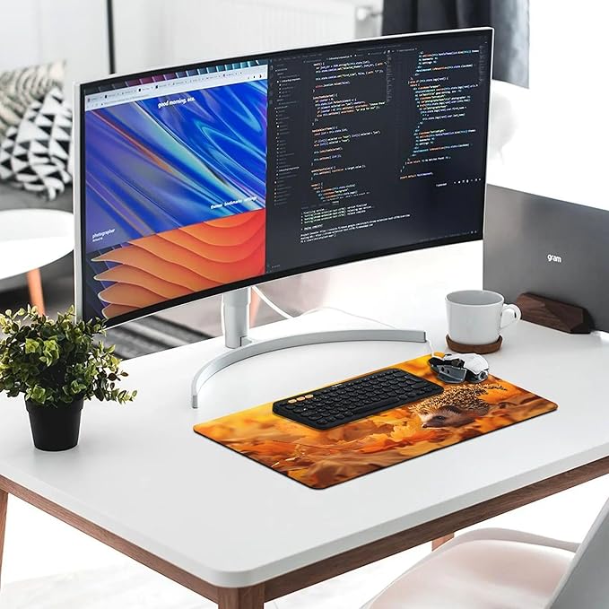 XXL Gaming Mouse Pad Animal Hedgehog Maple Leaf XXL Gaming Mouse Pad Large Desk Mat Protector for Desktop Anti-Slip Rubber Extended Computer Keyboard Mat Writing Pad 15.7 * 35.4 inB-1771