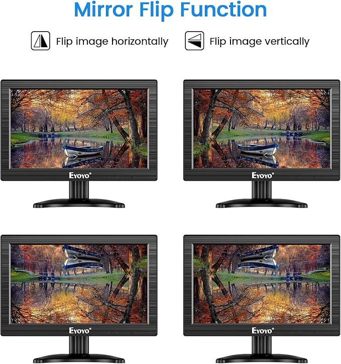 Eyoyo 12 Inch TFT LCD Monitor with AV HDMI BNC VGA Input 1366x768 Portable Mini HD Color Screen Display with Built-in Speaker