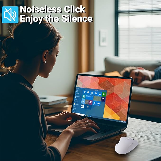 Ergonomic Mouse JigglerBluetooth Vertical Wireless MouseLED Rechargeable Optical Computer Mice Portable(BT5.2 or USB 2.4GHz) Dual Mode1000/1600/2400 DPI8 Buttons for LaptopPCMacbook (white)