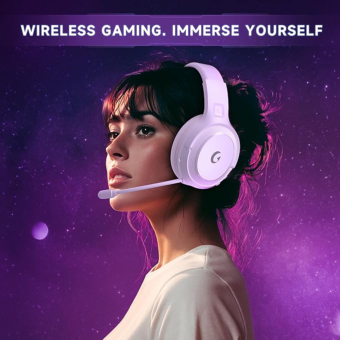 COOLV Wireless Gaming Headset for PS5/PS4PC 2.4GHz&ampBluetooth 5.3 Gaming Headphones with Noise Canceling Mic 20ms Low-Latency 50+Hr Battery Type-C- White