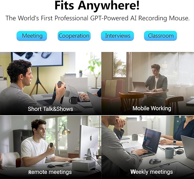 2025 Wireless AI Mouse - Bluetooth ChatGPT Air Mouse with Voice Recording &amp Summarize by AI Detachable Presenter Presentation Pointers Remote with Laser Compatible with PC/Mac/Laptop Silver