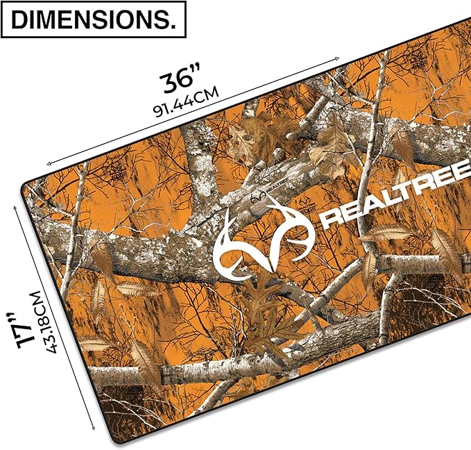MPCO. Real Tree Large Gaming Desk Pad - 36 x 17 Duraglyde Fabric Edge Orange – with Logo Desk Mats - Non-Slip Washable Smooth Glide for Precision Gaming &amp Work