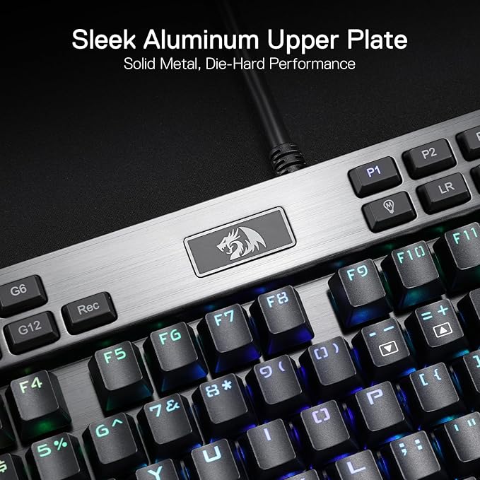 Redragon K550 RGB Gaming Keyboard 104 Keys + 12 Macro G Keys Wired Mechanical Keyboard w/Aluminum Top Plate Custom Clicky Purple Switch Extra USB Port &amp Wrist Rest