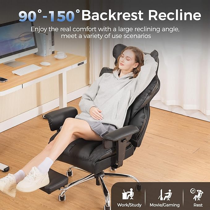 GTPLAYER Big and Tall Gaming Chair 400lbs Heavy Duty Office Chair with Footrest High Back Pocket Spring Lumbar Support Ergonomic Wide Comfy Seated Cushion for Lower Back Pain Relief Earth-Black