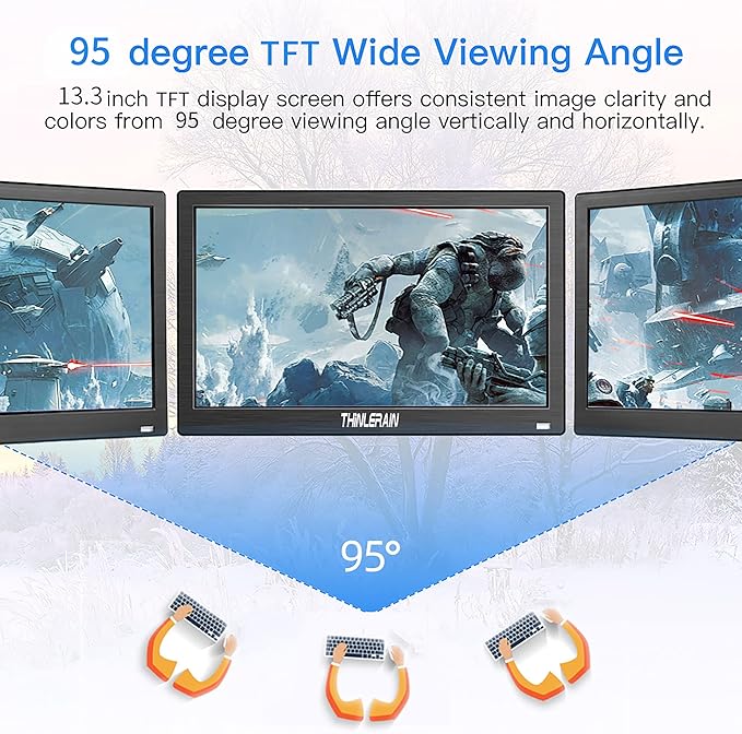 13.3 inch Small PC Monitor 1366x768 Mini LED Monitor with HDMI VGA AV BNC USB Intput for Fire Stick Computer Xbox Ras pi Built-in Speaker