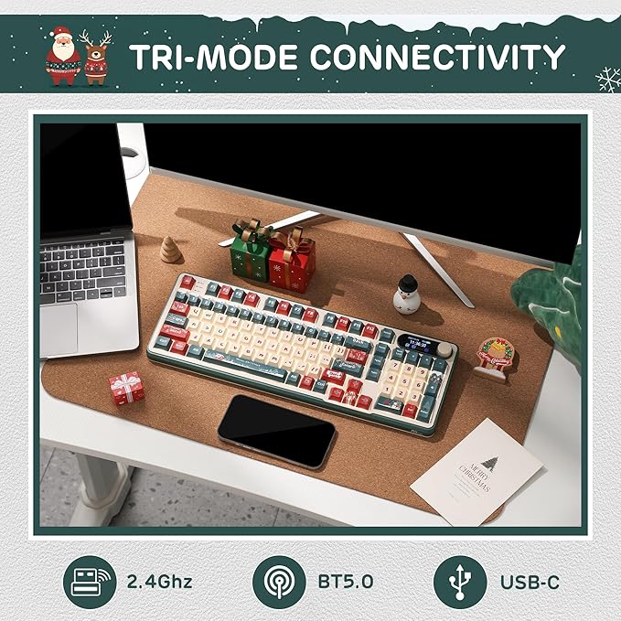 RK ROYAL KLUDGE S98 Mechanical Keyboard w/Smart Display &amp Knob Top Mount 96% RGB Wireless Gaming Keyboard BT/2.4G/USB-C Hot Swappable Software Support Creamy Sound 98 Keys Winter Beige