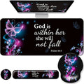 Desk Mat Set + Keyboard and Mouse Pad with Wrist Rest Support4-in-1 Large Mousepad Computer Mats for Desktop Home &amp Office-Purple Butterflies