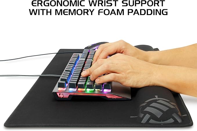 ENHANCE XXL Large Mouse Pad for Desk with 2XL Ergonomic Memory Foam Wrist Rest Support (31.5 x 13.78 x 1 inches) - Desk Pad with Anti-Fray Stitching &amp Soft Cushion Mat Surface Designed in The U.S