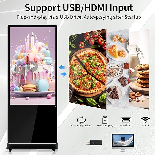 55 Inch Digital Signage Display 4K UHD G+G Capacitive Touch Panel Floor Standing Advertising Screen Commercial LCD Totem Interactive Kiosk with USB/HDMI-in Android 11 (2+32GB)