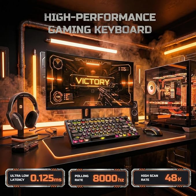 RK ROYAL KLUDGE 75% HE Mechanical Gaming Keyboard Wired Hall Effect Magnetic Compact Keyboard with Rapid Trigger 8000Hz Polling Rate Hot Swappable PCB RGB Backlit PBT Keycaps Volume Knob