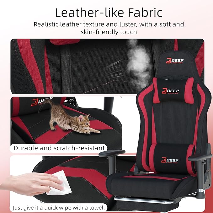 Fabric Gaming Chair Skin-Friendly and Breathable Manufactured by A Reputable Manufacturer Safe and Stable Specially Designed for Gaming.with Footrest Mg(1005-Red)