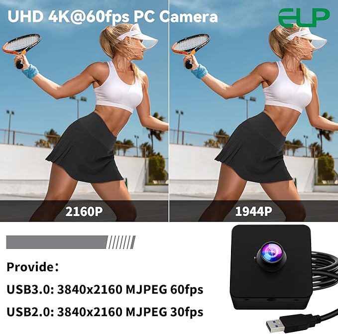 ELP High Speed 4K 60FPS USB Camera for Computer Mini UVC 2160P USB3.0/2.0 Lightburn Cameras for Windows Linux Mac Pi Fast Frame Wide Angle 100°(H) IMX678 Webcam for PC Laptop Jetson Nano