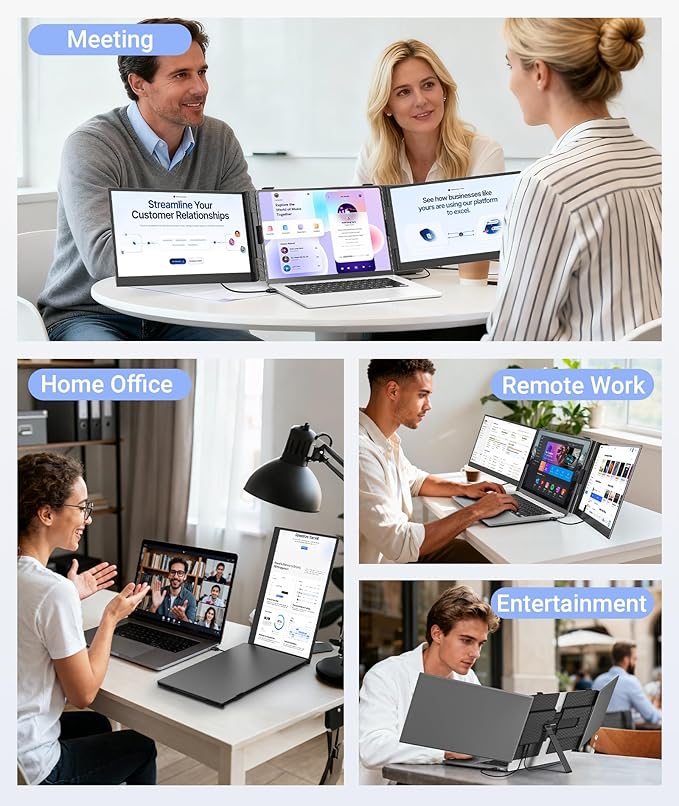 14 Triple Laptop Screen Extender Ultra-Thin FHD 1080P Portable Monitor 2.2lbs Lightweight Plug &amp Play Travel Monitor for 13-17 Laptops Compatible with Windows/Mac/Android/Chrome