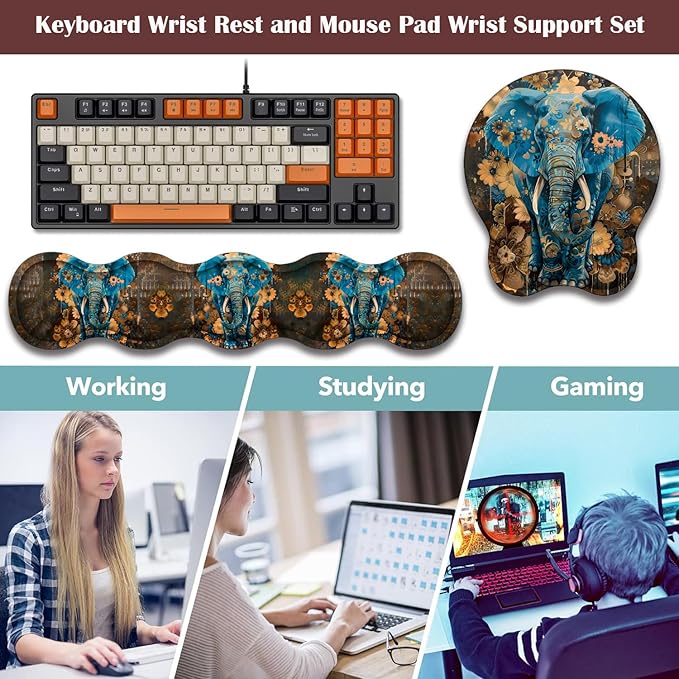 Keyboard Wrist Rest and Mouse Pad Wrist Support with Lace-Shaped Coaster Set Ergonomic Gel Memory Foam and Anti-Slip Base Easy Typing and Pain Relief - Blue Spotted Weevil