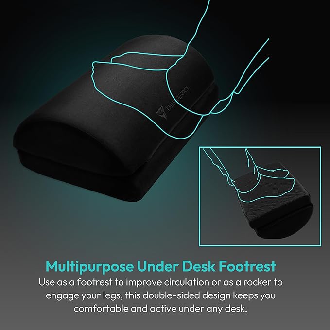 ThunderX3 CORE Gaming Chair for Adults Ergonomic Office Chair High Back Desk Chair Synchronous Tilt Forward Tilt 360° Self-Adjusting Lumbar Support Multipurpose Footrest Leather Racer Black