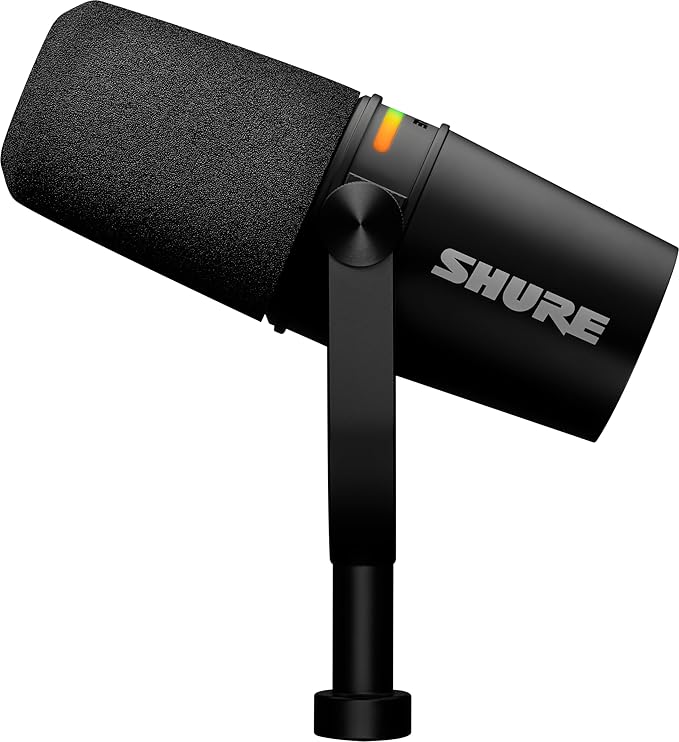 Shure MV7+ Podcast Dynamic Microphone with Articulating Desktop Boom Arm. OBS Certified Enhanced Audio LED Touch Panel USB-C &amp XLR Outputs Auto Level Mode Digital Pop Filter Reverb -Black