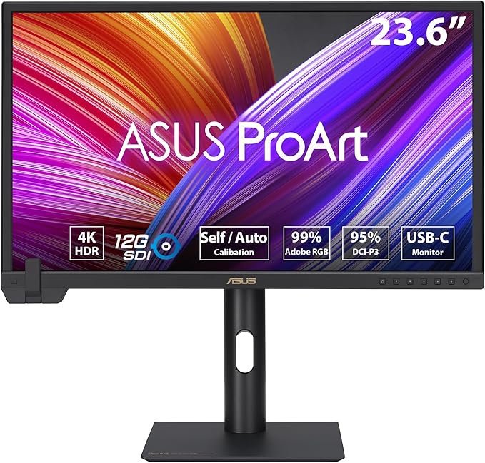 ASUS ProArt Display 24” 4K 12G-SDI HLG Professional Monitor (PA24US) - IPS UHD (3840 x 2160) 99% Adobe RGB 95% DCI-P3 ΔE &lt 1 USB-C Built-in Motorized Colorimeter Calman Ready 3 Year Warrant