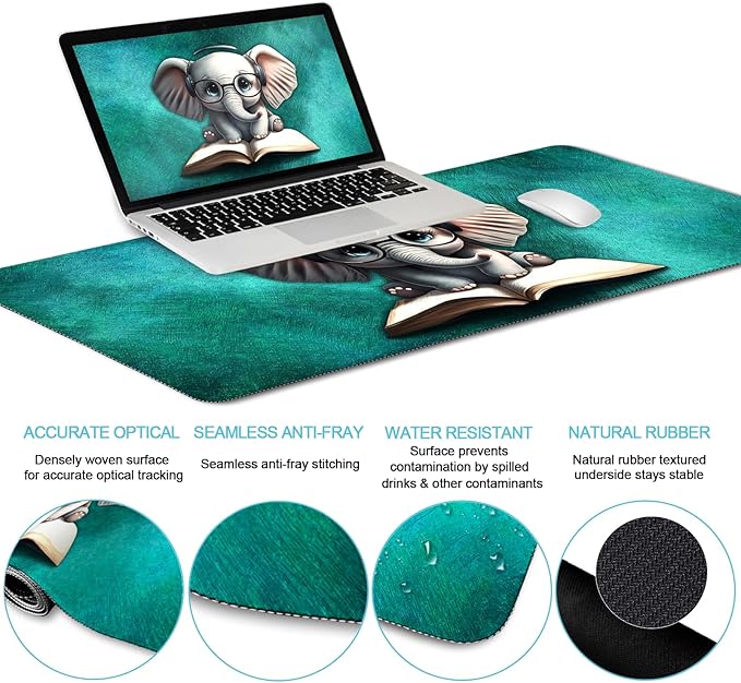 Desk Mat Pad Large Gaming Mouse Pad with Wrist Rest Wrist Support Ergonomic Mouse Pad Keyboard Mat Wrist Rest Cup Coaster Home Office Desk Accessories Decor Supplies Cute Elephant