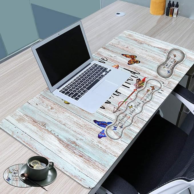 Large Gaming Mouse Pad+Keyboard Wrist Rest+Mouse Wrist Rest+Coaster Easy Typing Pain Relief 31.5 × 11.8 inch Desk Mat for Home Office Stay Positive Work Hard and Make It Happen
