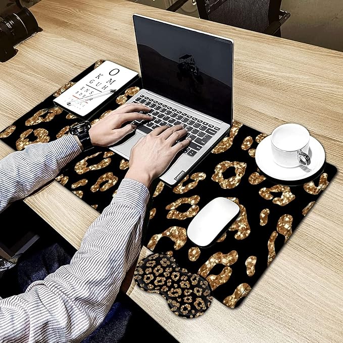 Large Gaming Mouse Pad 31.5x11.8 in Extended Computer Mouse Mat with Non-Slip PU Base Ergonomic Memory Foam Keyboard Wrist Restfor Work Gaming Rose Gold Glitter Psalm 465 Black Office Desk Pad