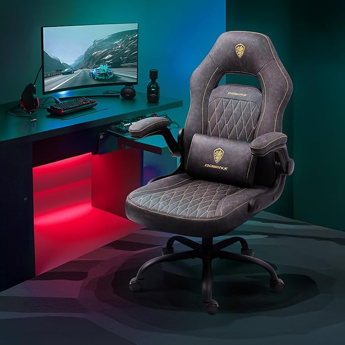 Dowinx 6661 Gaming Chair Grey Gaming Chair Breathable PU Leather Gamer Chair with Pocket Spring Cushion Ergonomic Computer Chair with Massage Lumbar SupportAdjustable Swivel Task Chair Grey