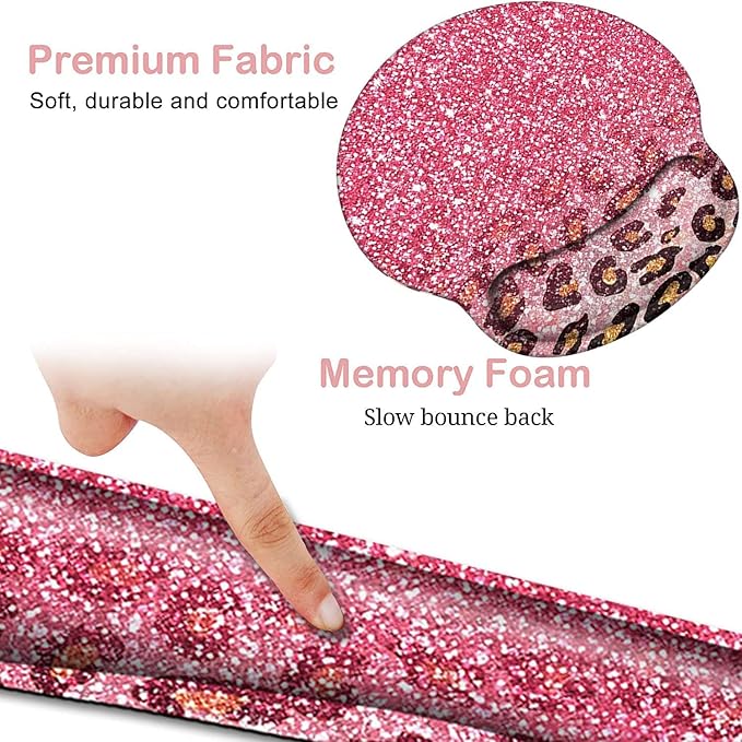 Keyboard Wrist Rest and Mouse Pad with Wrist Support Ergonomic Mouse Pad CoasterEasy Typing Pain Relief Memory Foam Keyboard Mousepad Set Pink Leopard