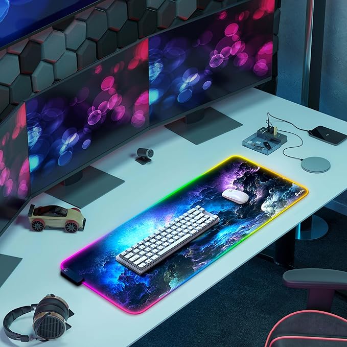 Gerlos RGB Large Gaming Mouse Pad Extended Soft LED Mouse Pad Non-Slip Rubber Base Water Resist Keyboard Pad Computer Mousepad 31.5×11.8 inches