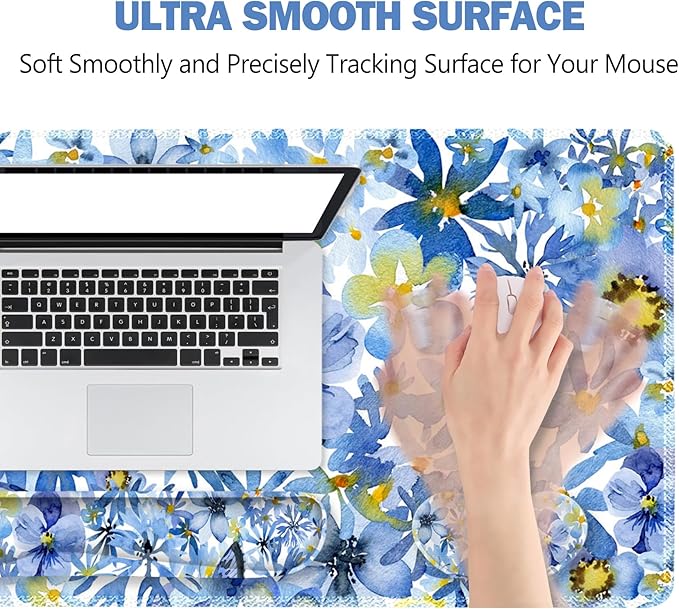 ToLuLu Desk Mat Gaming Mouse Pad Wrist Support 4 in1 Set XXL Large Mouse Pad + Keyboard Wrist Rest + Memory Foam Cushion Mouse Wrist Rest for Pain Relieve + Coaster Computer Butterfly Loves Flower
