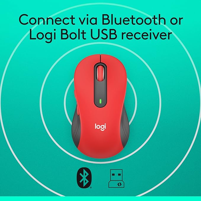 Logitech Signature M650 L Full Size Wireless Mouse - for Large Sized Hands 2-Year Battery Silent Clicks Customizable Side Buttons Bluetooth for PC/Mac/Multi-Device/Chromebook - Classic Red