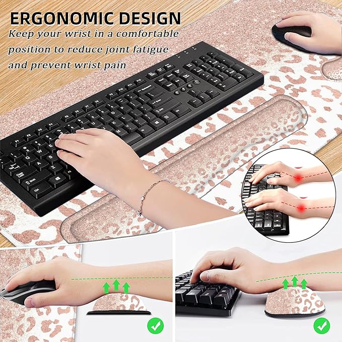 Lateefah Desk Mat Mouse Pad with Wrist Rest 4-in-1 Large Mouse Pads for Desk Ergonomic Mouse Pad and Keyboard Wrist Rest Gaming Keyboard Mat for Office Home