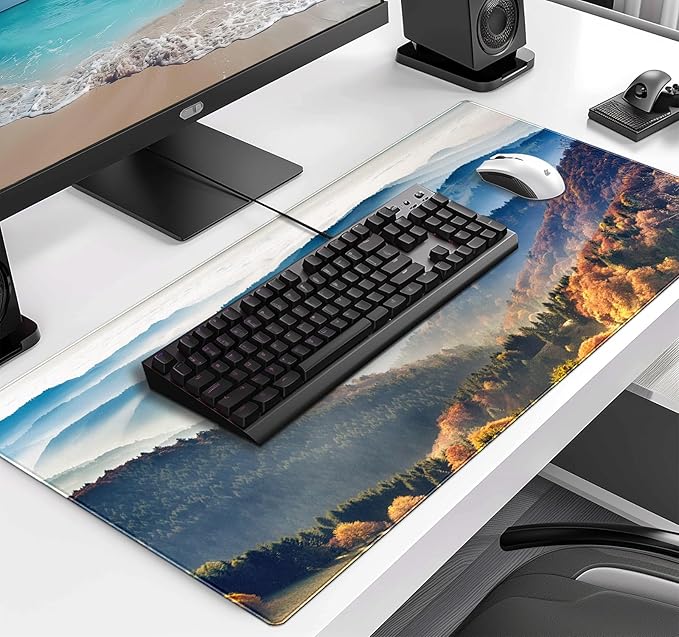 Large Extended Gaming Mouse Pad with Stitched Edges Non-Slip Waterproof Rubber Base Mouse Pad for Office Computer Keyboard Laptop and Home Desk Pad 35.4 x 15.7 x 0.12 Inch (Mountain Landscape)