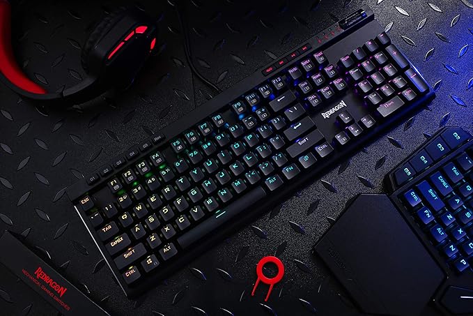 Redragon K580 VATA RGB LED Backlit Mechanical Gaming Keyboard with Macro Keys &amp Dedicated Media Controls Hot-Swappable Socket Onboard Macro Recording (Blue Switches)
