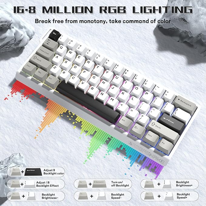 MAMBASNAKE X60 HE 60% Rapid Trigger Wireless Gaming KeyboardHall Effect Magnetic SwitchesAdjustable Actuation0.1ms Ultra-Low Latency 8KHz Polling Rate3-Mode RGBPBT Keycaps for Win/Mac-Star White