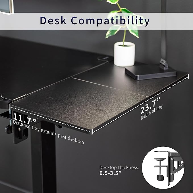 VIVO Clamp-on 24 x 12 inch (14 Including Clamps) Desk Extender Wrist Support Foldable Keyboard Tray Table Mount for Sit Stand Desks Black DESK-EXT24.