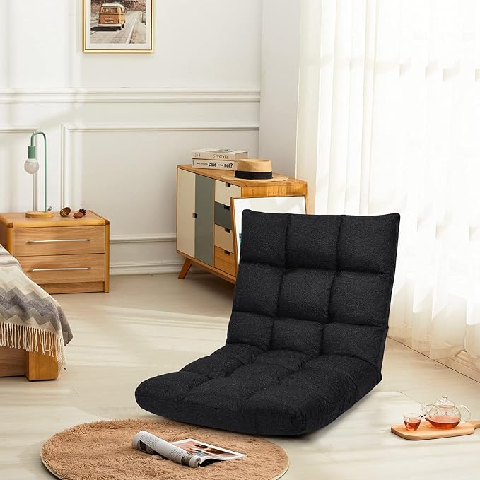 Giantex Floor Sofa Chair Video Gaming Chair with 14 Adjustable Position Padded Back Support Floor Cushioned Seat Folding Lazy Chair for Meditation Reading Watching Living Room Recliner(Black)