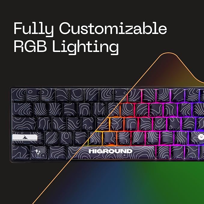 Higround Basecamp 65% Mechanical USB Wired Gaming Keyboards Programable RGB Transparent/Translucent Hot-Swappable Deep Thock Creamy Sounding PC Keyboard (BLACKICE - White Flame Switch)