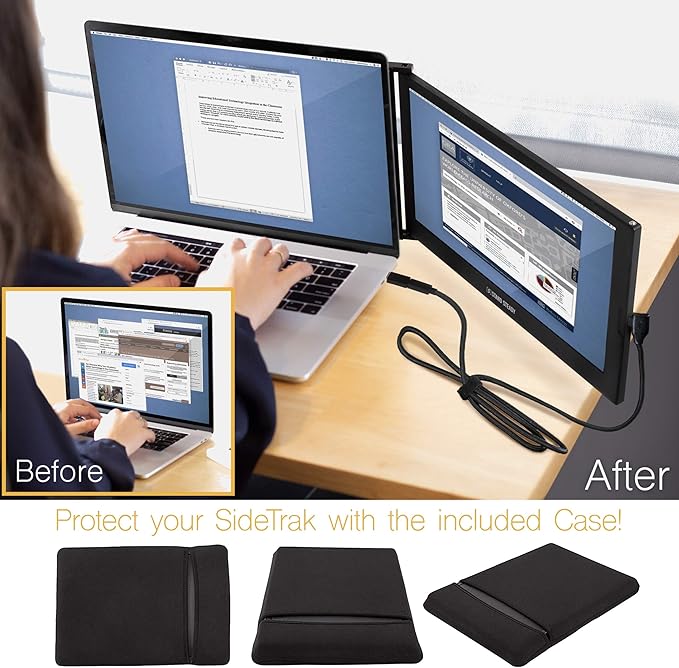 SideTrak Slide Portable Monitor 12.5 Screen with Carrying Case - Attaches to Your Laptop for Easy Travel - Efficient USB Power - Fits Mac and PC 13-17 Laptops - Full HD IPS Display (Patent Pending)